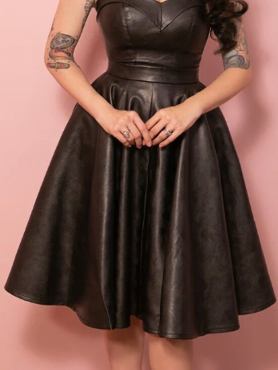 Vixen by Micheline Pitt Dresses & Skirts - Bad Girl Circle Skirt in Vegan Leather - Vixen by Micheline Pitt